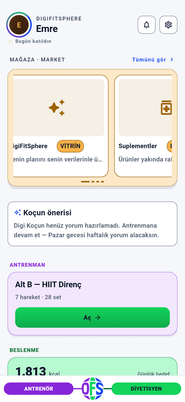 DigiFitSphere ana ekranı